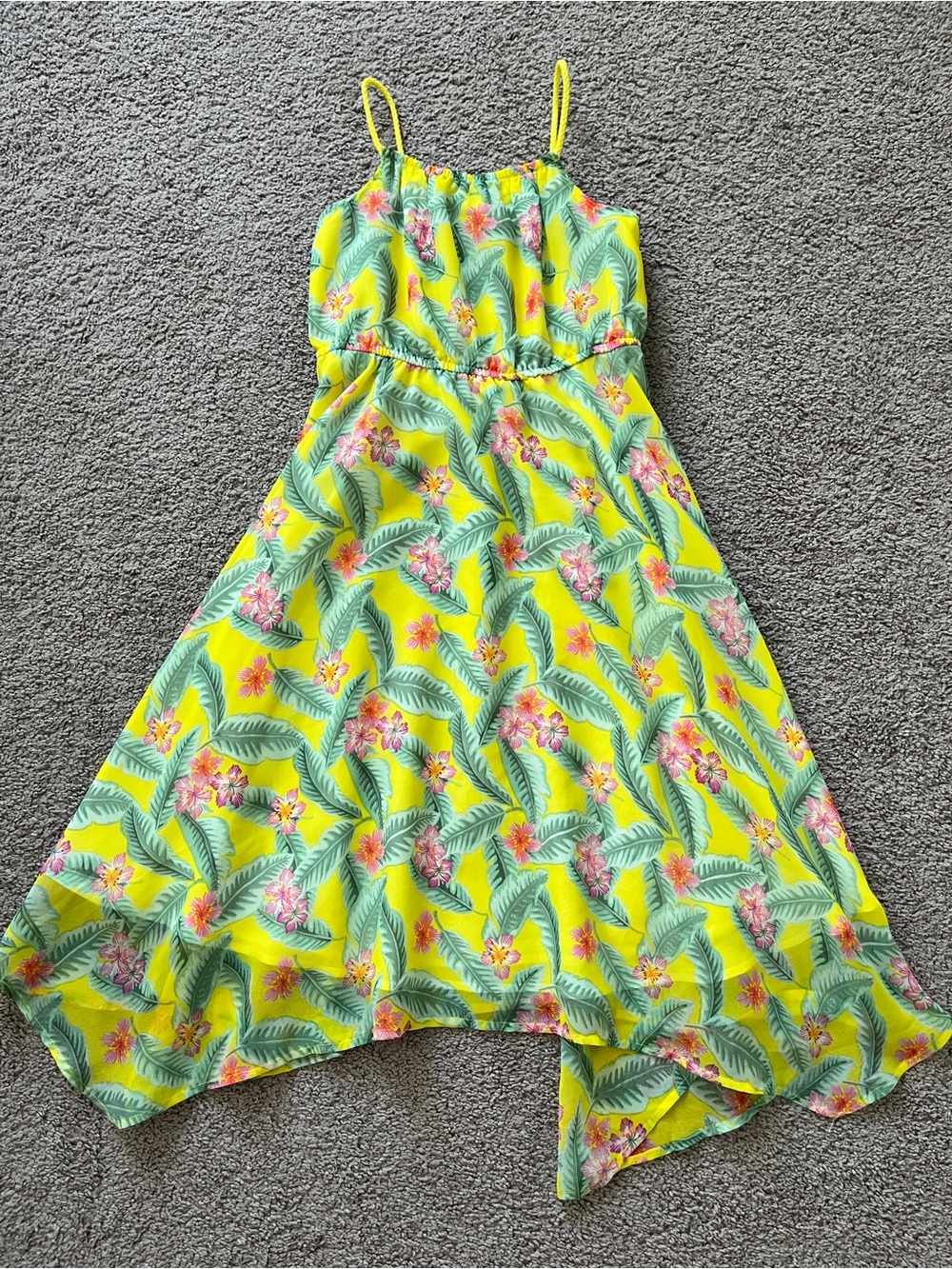 H&M Girls Yellow Tropical Leaf & Floral Summer Dress - Size 8